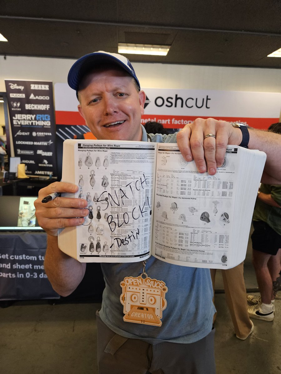 McMasterDaily's tweet image. Asked @smartereveryday to sign my catalog and of course he had to find the page of snatch blocks. 😁