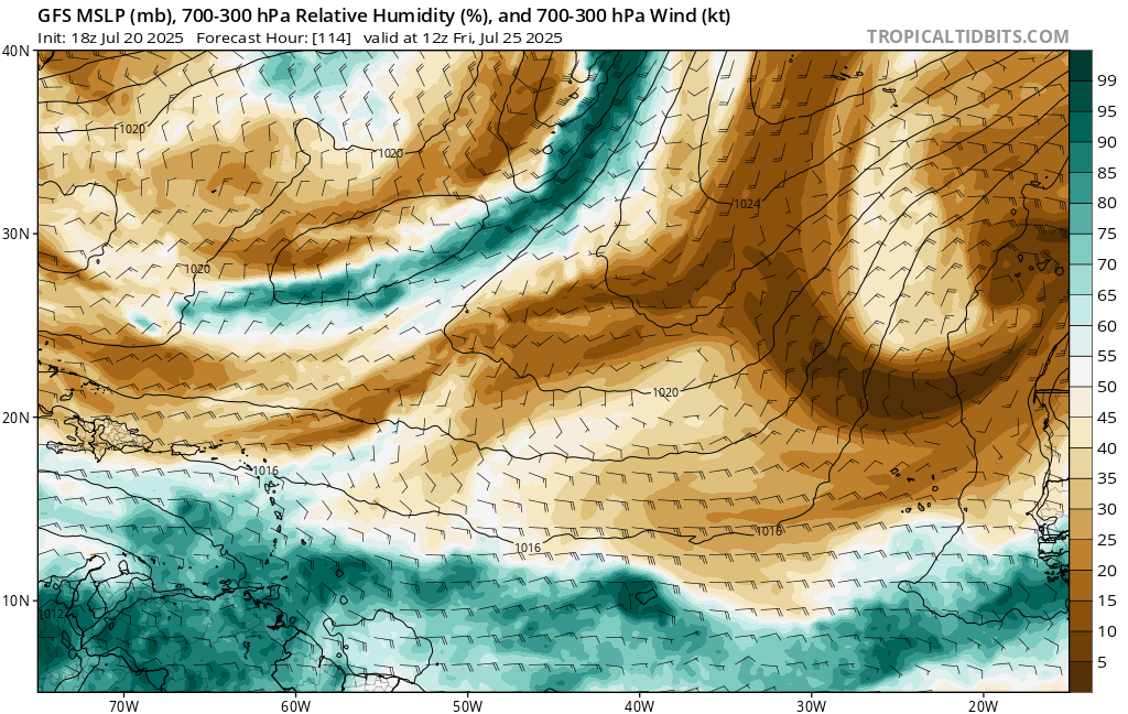 AndyHazelton's tweet image. Besides #94L, the wave over West Africa might be one to watch for a brief spin-up in the MDR later this week as it interacts with a Kelvin Wave. It'll face a lot of the same issues as #94L, though, with a lot of dry air lurking to the north and fairly fast trade wind flow into…