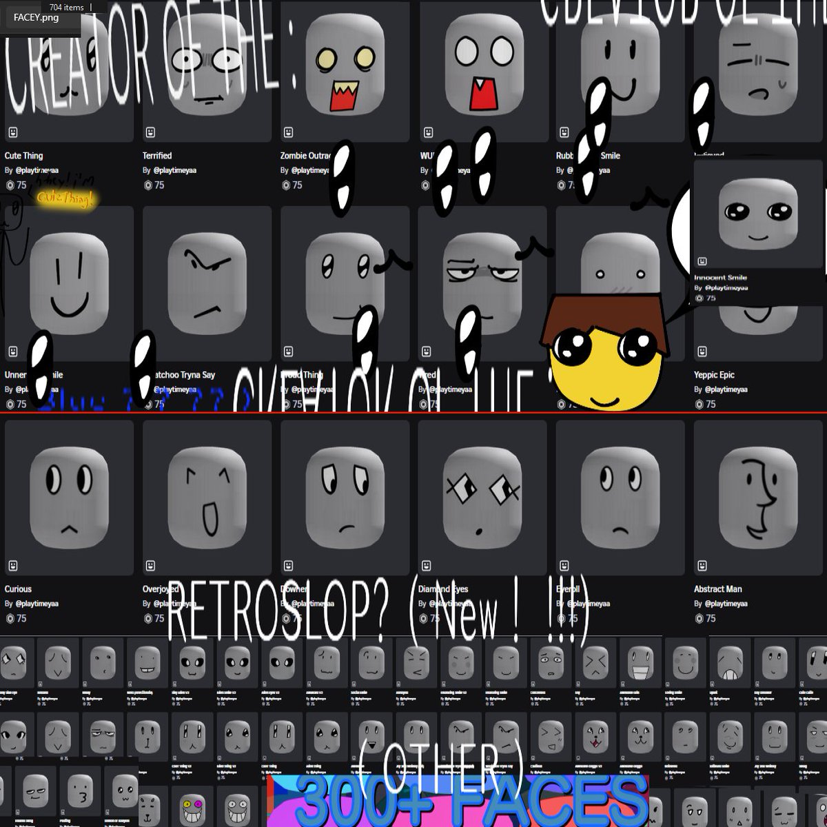 📌hi  ,  i draw faces , and upload them to the Roblox catalog : ) Buy them if you Want? Maybe ? There are hundreds. of varying quality :''3 in muh bio #roblox #robloxugc