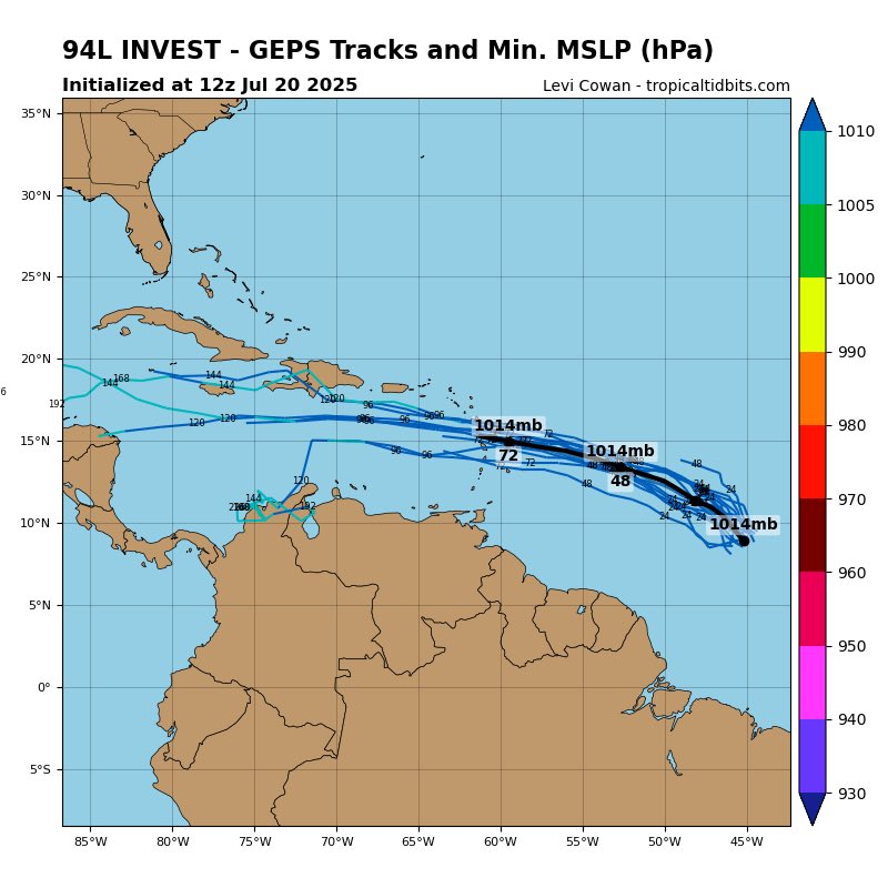 WeatherWatchPR's tweet image. Última hora…
🔷Onda tropical (gráfica 1) al este de las Antillas Menores, toma un leve impulso y es clasificada por el Centro Nacional de Huracanes como el Invest 94L.🔷
✔️En el comunicado de las 2PM la onda tropical tenía una posibilidad de desarrollo de sólo 10%. Sin…