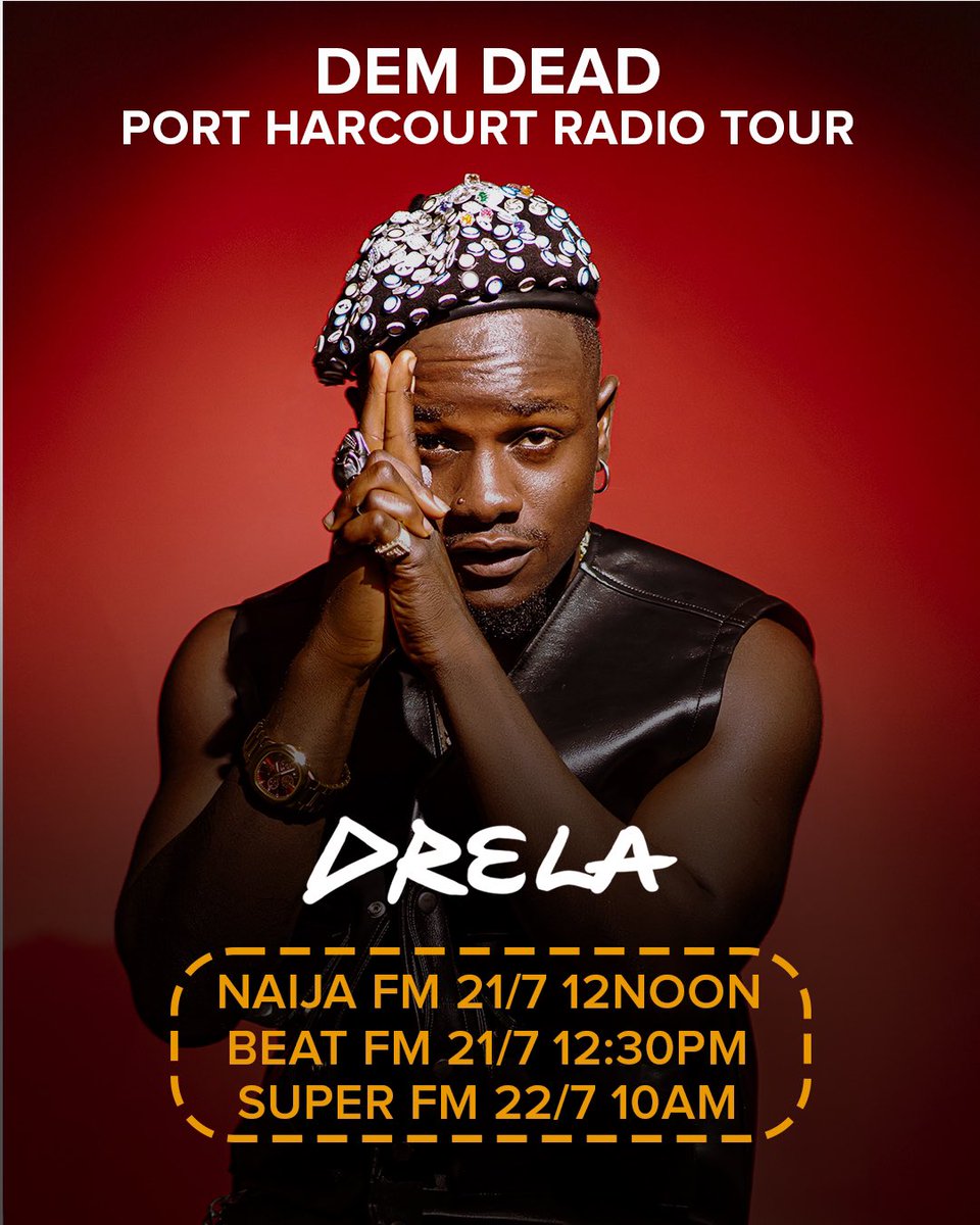 officialdrela's tweet image. Port Harcourt Iβm On My Way βοΈ #DEMDEAD Live On Radio
NAIJA FM 21/7 12noon
Beat fm 21/7 12:30pm
Super fm 22/7 10am