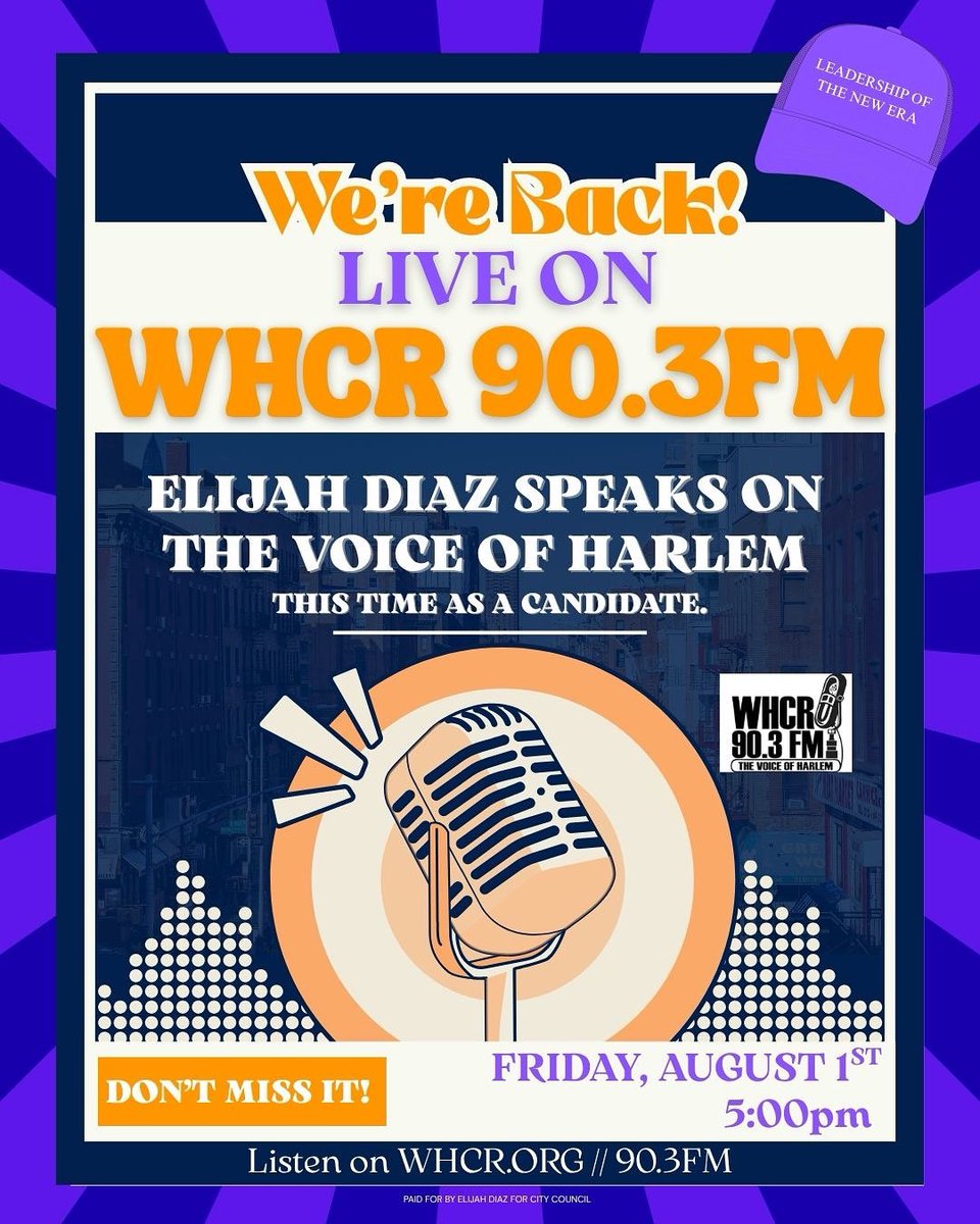 DiazforBrooklyn's tweet image. Friday, August 1st — We’re back on The Voice of Harlem @whcr903 — this time as a nominee for office.
-
A lot has changed since the last radio appearance and we’re here to discuss some heavy topics for this upcoming election.
-
You don’t want to miss it.
-
August 1st. 5:00pm.…
