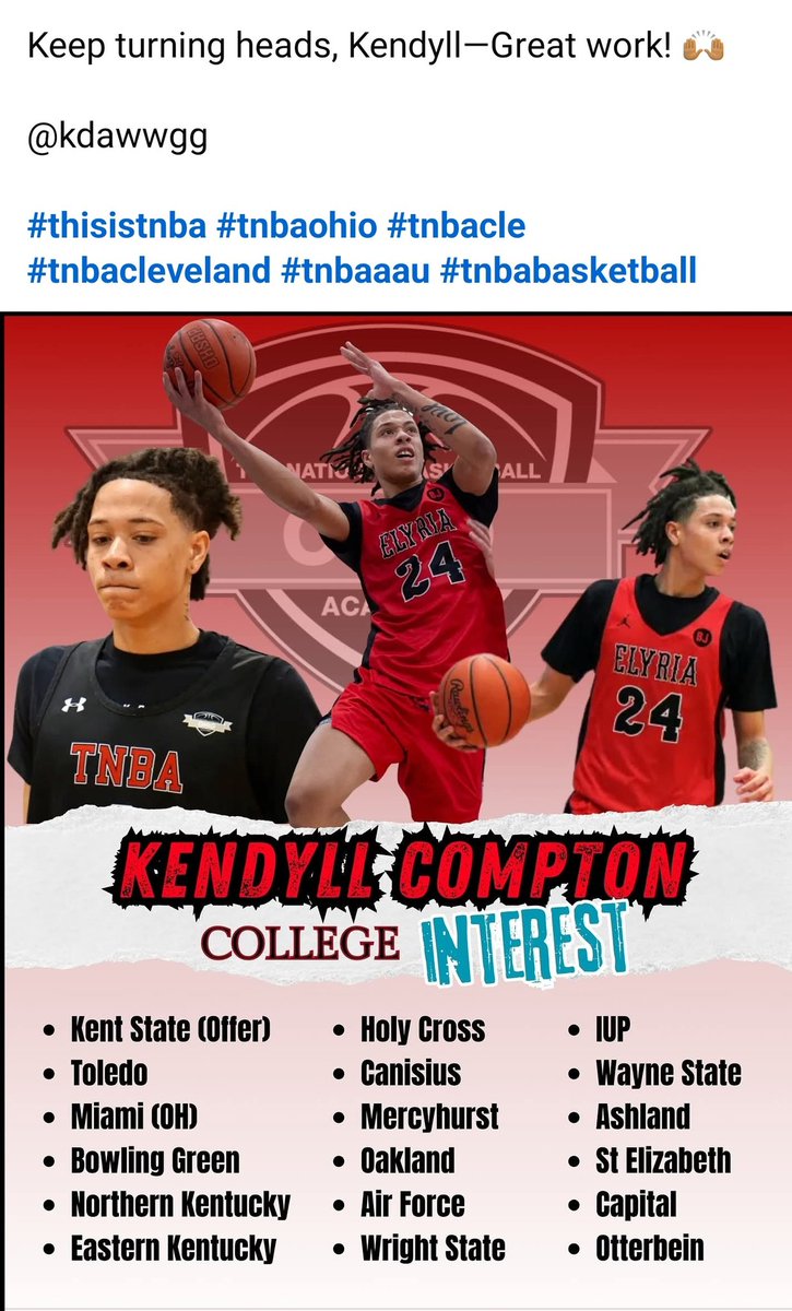 Iris Jones (@kendyll2007) on Twitter photo That's my kid, keep striving and working hard.
<a href="/TNBA17UHGSL/">TNBA OH 17-U-HGSL</a> <a href="/EHS_BoysBball/">EHS Boys Basketball</a> <a href="/kendyllcompton2/">Kendyll Compton</a> <a href="/Ohio_Basketball/">OhioBasketball.com</a> <a href="/PrepHoopsOH/">Prep Hoops Ohio</a> <a href="/3rdcoast_Newt/">3rdcoasthoops</a> <a href="/tNBA_CLE/">tNBA Cleveland</a> <a href="/basketball/">Basketball</a> <a href="/Basketballblogs/">Basketballislife</a> That's my kid, keep striving and working hard.
<a href="/TNBA17UHGSL/">TNBA OH 17-U-HGSL</a> <a href="/EHS_BoysBball/">EHS Boys Basketball</a> <a href="/kendyllcompton2/">Kendyll Compton</a> <a href="/Ohio_Basketball/">OhioBasketball.com</a> <a href="/PrepHoopsOH/">Prep Hoops Ohio</a> <a href="/3rdcoast_Newt/">3rdcoasthoops</a> <a href="/tNBA_CLE/">tNBA Cleveland</a> <a href="/basketball/">Basketball</a> <a href="/Basketballblogs/">Basketballislife</a>
