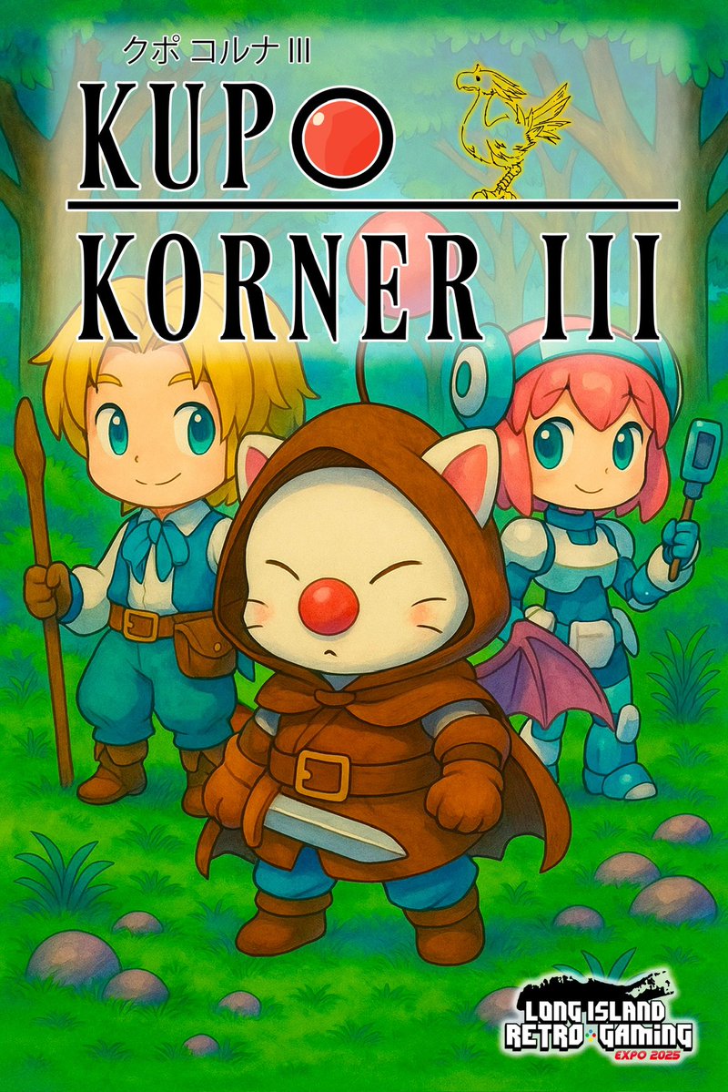 Liretro's tweet image. We’re leveling up for our third installment of our fan-favorite dedicated RPG zone Kupo’s Korner at LI Retro this August 8-10. Get ready to grind back in time as we’re setting up fully playable ONLINE STATIONS for beloved MMORPGs Phantasy Star Online, Final Fantasy XI and more…