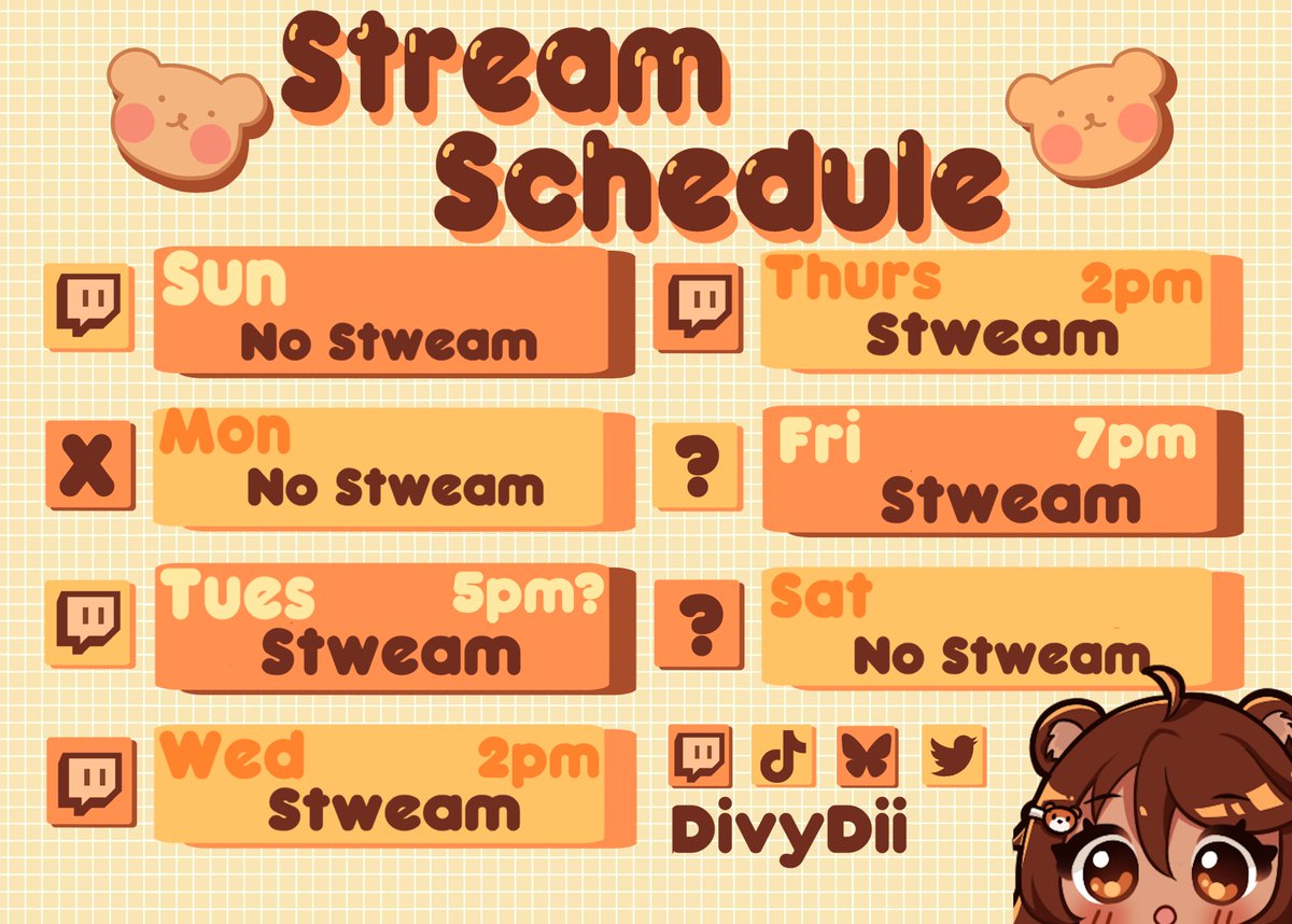 DivyDii's tweet image. 7/20 -7/26 stream schedule! back at it again!