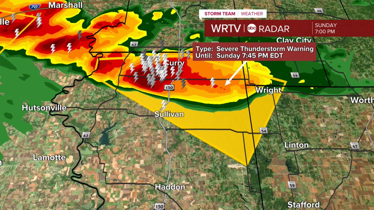 A Severe T'storm WARNING has been issued for Sullivan, Greene, Clay until Jul 20 7:45PM