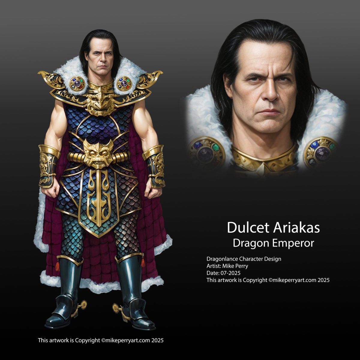 🛡️ Finished Character Design for Emperor Ariakas — The Dragon Emperor. I've been noodling around on this design for quite some time and it feels good to finally be done.  What do you think, Is this how you imagined what he looked like? 📷 🐉