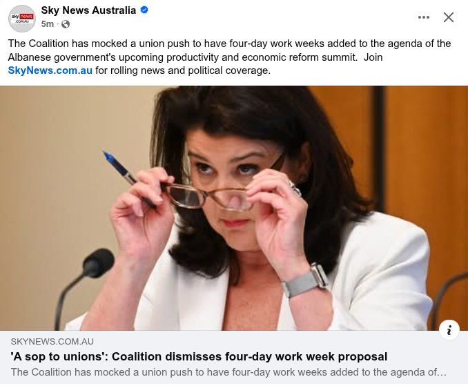 AaronDodd's tweet image. BREAKING: Liberal Senator Jane Hume expresses absolute disdain for a Union proposal to enshrine 4 day work weeks. She stated "Nobody wants 4 day work weeks. There is no way I'd want to work an extra 2 days a week. Are they mad?" #auspol
