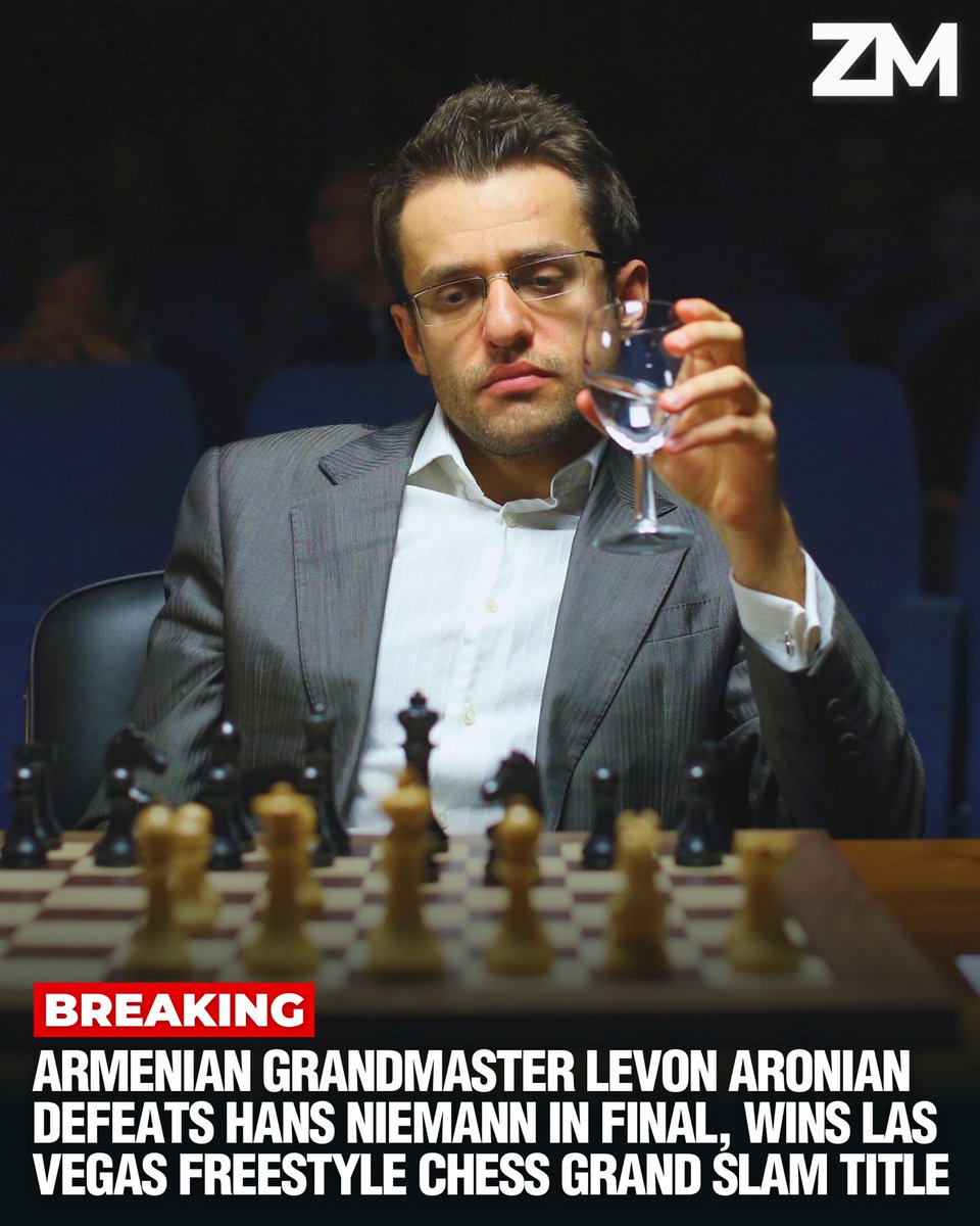 ZartonkMedia's tweet image. BREAKING: Armenian Grandmaster Levon Aronian Defeats Hans Niemann in Final, Wins Las Vegas Freestyle Chess Grand Slam Title 🇦🇲
➖➖➖
Armenian Grandmaster Levon Aronian has won the Las Vegas Freestyle Chess Grand Slam title, defeating American Grandmaster Hans Niemann, currently…