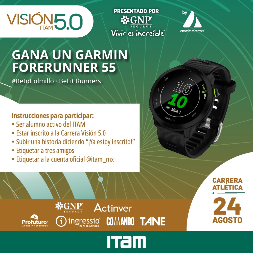 DAE_ITAM's tweet photo. #CarreraITAM | ¿Ya estás inscrito a la Carrera Visión ITAM 5.0?
Participa en nuestro #RetoColmillo y gana un Garmin Forerunner 255 🏃♂️⌚️
📄 https://t.co/oZ5LCXe4iv
Cumple los 5 pasos antes del 20 ago 23:59 para lograr el premio!🥇 @ITAM_mx
🚀 ¡Demuestra tu colmillo runner! https://t.co/pZahwNUFq0