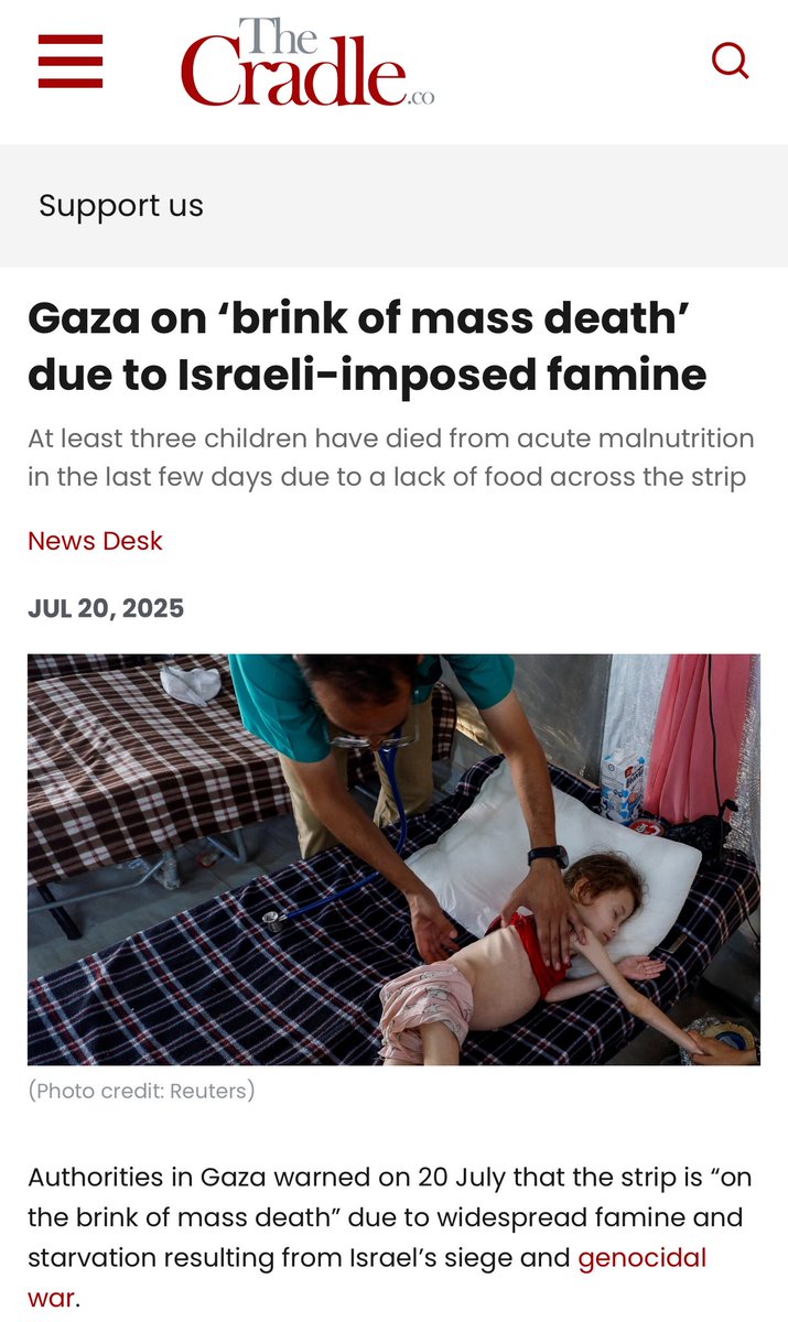 SpeakWithDeeDee's tweet image. ISRAEL IS STARVING BABIES‼️
Authorities in Gaza warned on 20 July that the strip is “on the brink of mass death” due to widespread famine and starvation resulting from Israel’s siege and genocidal war.
“We are on the brink of mass death due to the Israeli occupation's closure…