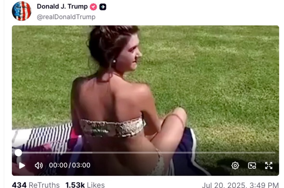 meiselasb's tweet image. Trump is posting random videos of a girl in a bikini catching a snake