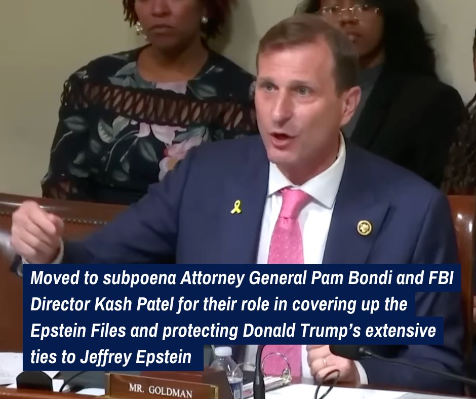 RepDanGoldman's tweet image. This week, I demanded that ICE stop sending immigrant detainees to the notoriously violent MDC, moved to subpoena Pam Bondi and Kash Patel for their roles in covering up the Epstein files, and introduced an amendment to block Republicans' disastrous gutting of public…