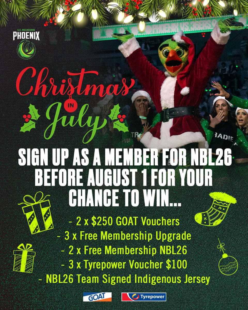 SEMelbPhoenix's tweet image. XMAS IN JULY IS BACK! Become a Phoenix member across the next 12 days and WIN BIG! 🎁🎄
We're celebrating all new and existing members with a Xmas in July membership offer with prizes you won't want to miss out on! 💚
Sign up today: bit.ly/SEM_Memberships