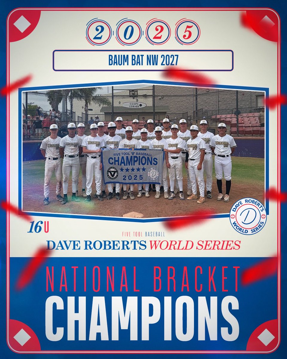 Five Tool Baseball (@fivetool) on Twitter photo ๐ CHAMPIONS ๐
Congrats to <a href="/BaumBatNW/">Baum Bat NW</a> 2027 on winning the 2027 National Division of the <a href="/FiveToolCA/">Five Tool California</a> Dave Roberts World Series.
#WatchEm / #DaveRobertsWS ๐ CHAMPIONS ๐
Congrats to <a href="/BaumBatNW/">Baum Bat NW</a> 2027 on winning the 2027 National Division of the <a href="/FiveToolCA/">Five Tool California</a> Dave Roberts World Series.
#WatchEm / #DaveRobertsWS