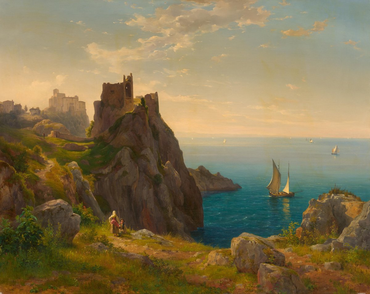 DailyClassicArt's tweet image. Emanuel Stöckler - "The Ruins of Duino on the Adriatic Coast near Trieste"