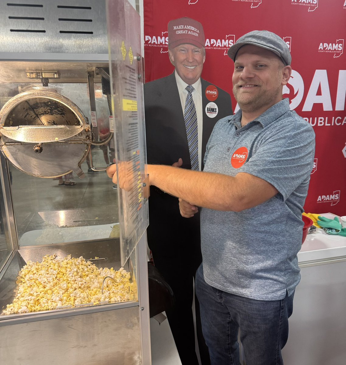 AdamsCoINGOP's tweet image. The Adams County GOP booth was the place to be at the @AdamsCountyIN4H Fair as we passed out popcorn to those who visited the Republican booth. Thank you Adams County Commissioner Steve Bailey, AJ Bertsch, & Adams County GOP Election Board Member Charlie Tooley for your help!