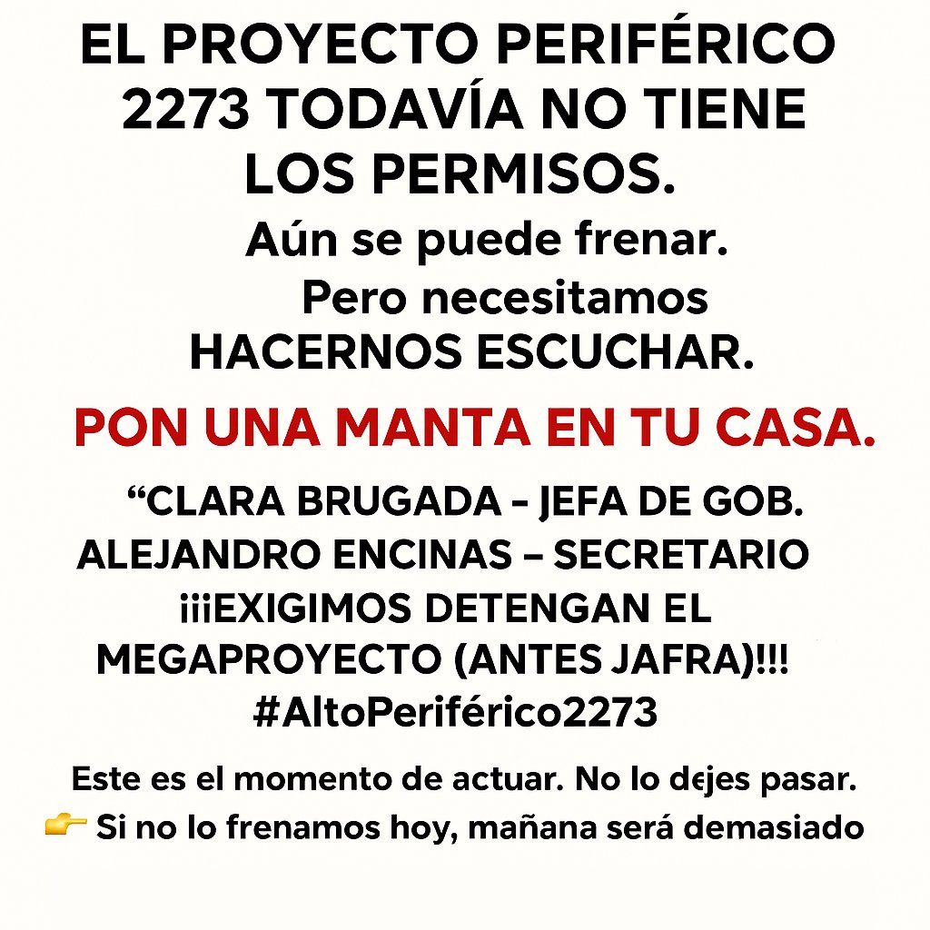 alto2273's tweet image. ¡ATENCIÓN VECINOS!
El Proyecto Periférico 2273 todavía NO tiene los permisos.
Participa poniendo una manta en tu casa!!!
Usando el LogoTipo
Toma una foto, súbela a redes y usa el hashtag:
#AltoPeriférico2273
¿Quieres estas mantas?
¿Tienes dudas o necesitas más información?…