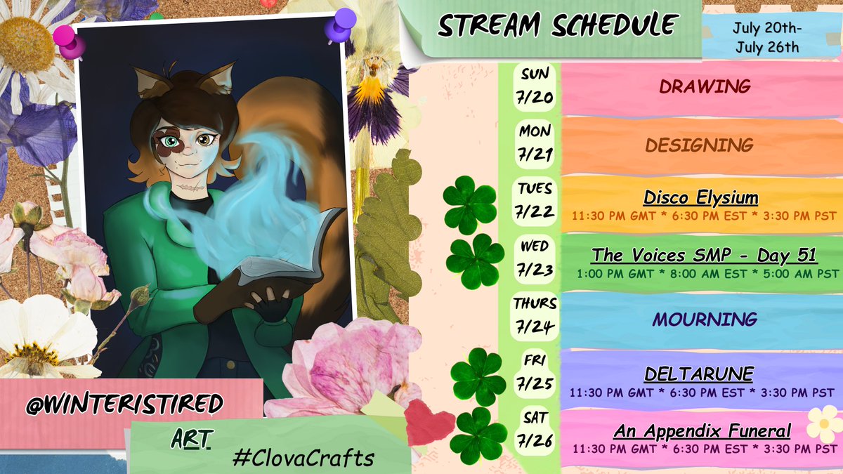 ClovaleeLive's tweet image. βππ STREAM SCHEDULE: July 20th - July 28thππβ
We are back and holding a funeral for my fallen Appendix⦠As well as finishing Deltarune Chapter 2 and continuing Disco Elysium!
Art: # ClovaCrafts
Community Name: Calicritters
π¨: @winteristired