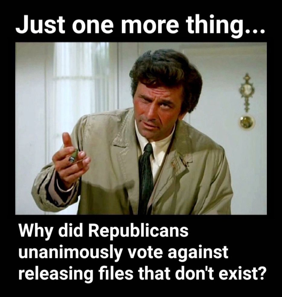 🤔 why if there's no Epstein files did rethuglicans vote against releasing files that don't exist according to pedo trump there's no files