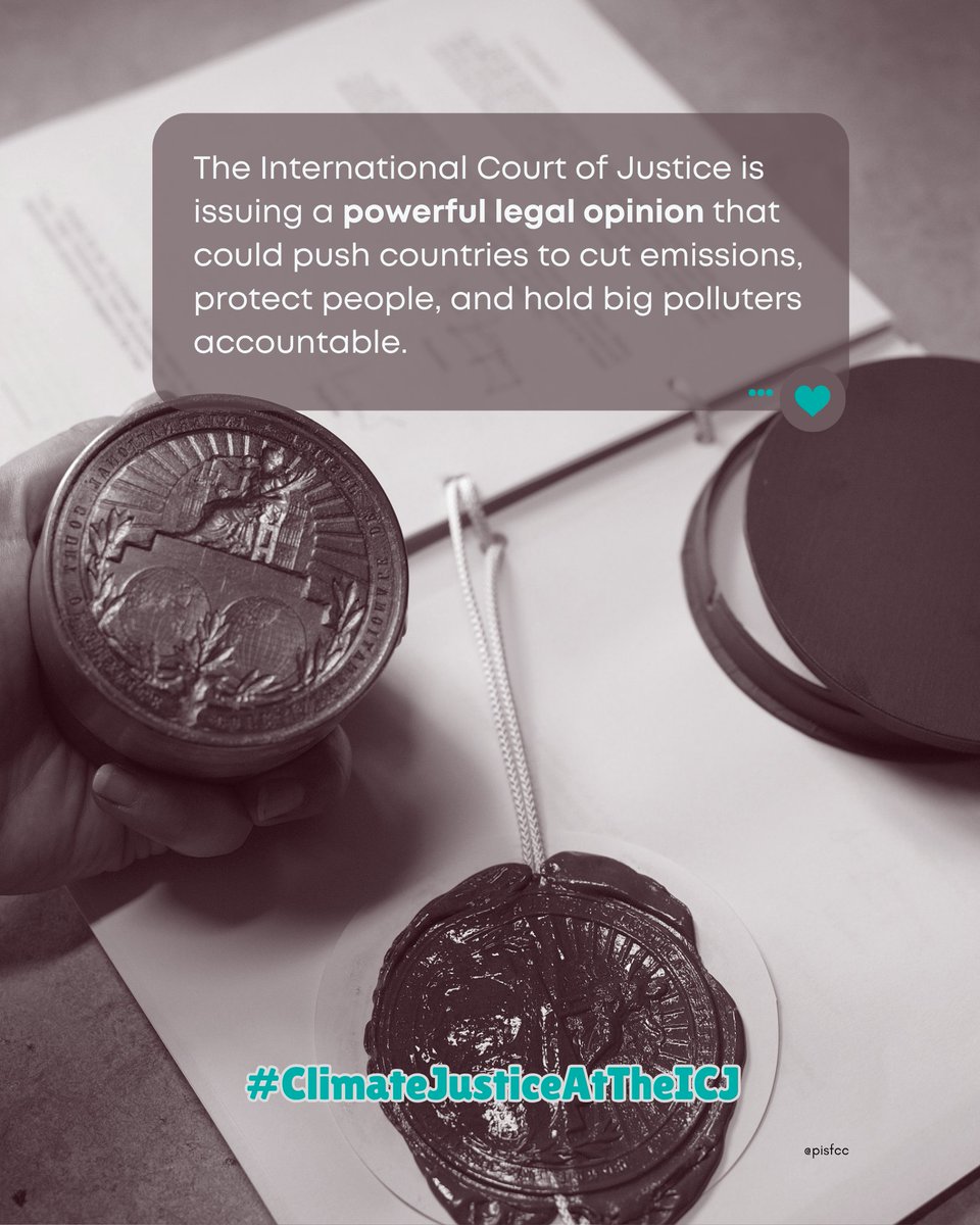 2 DAYS TO GO until the #ClimateICJAO Delivery. The world is watching the #ICJ.

Repost if you agree: The Advisory Opinion is a once-in-a-generation chance to put #climatejustice into law.
#ClimateJusticeAtTheICJ

Stay updated on the delivery via pisfcc.org