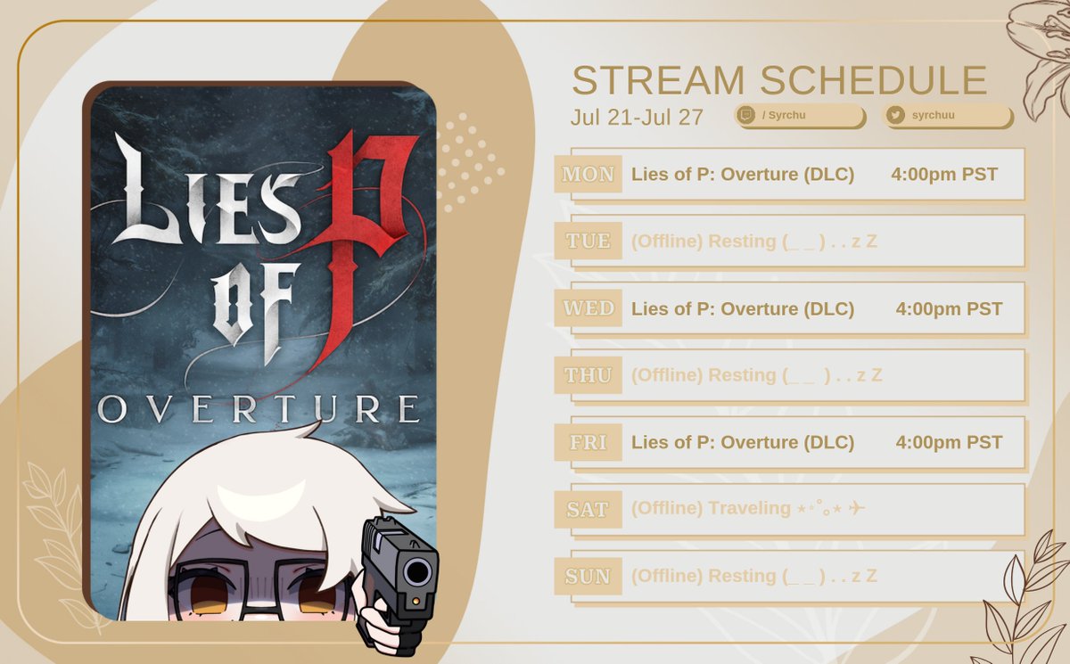 I've been overwhelmed by all the insane support recently. Thank you for the warm welcome back to streaming after such an extended hiatus. 🥹 It's gonna be Lies of P DLC all week to keep things chill while I get back into the groove of things again 💛