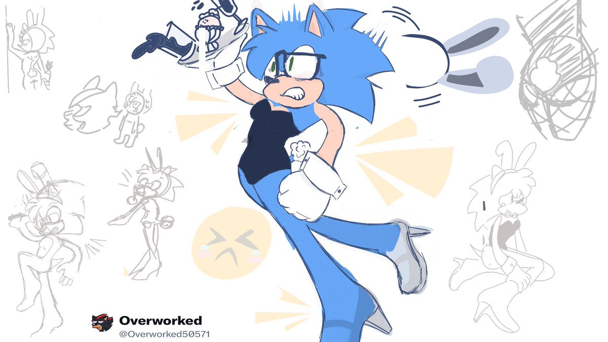 Overworked50571's tweet image. It kept crashing when drawing so all details got lost :( #Sonadownsfw AU where Shadow asks Nicky to wear a bunny fit for him, Nicky wears a fur suit before actually wearing a sexy bunny suit.