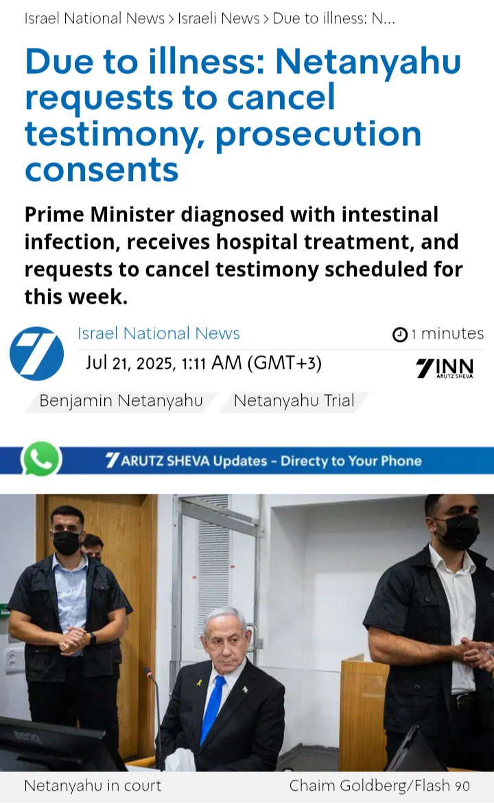 MuppetMasher's tweet image. What a lying POS.. Netanyahu is scared witless, He knows his day's are numbered and at some point he will face justice.
But for now he gets another week, maybe the food poisoning will take him out?