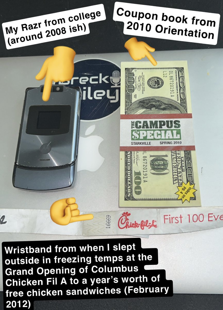 BreckRiley's tweet image. While doing a DEEP clean today, I ran across a few mementos from my college days in @mscollegetown.
Winning free @ChickfilA sandwiches for a year was CLUTCH.