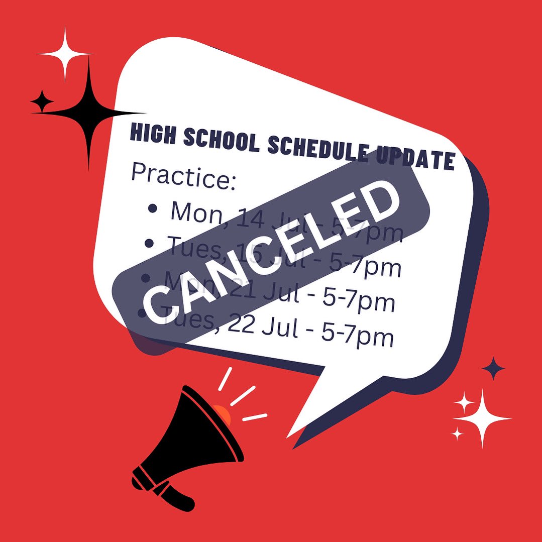 🗣️HIGH SCHOOL

No afternoon practice Monday or Tuesday. We will have morning workouts at normal time.