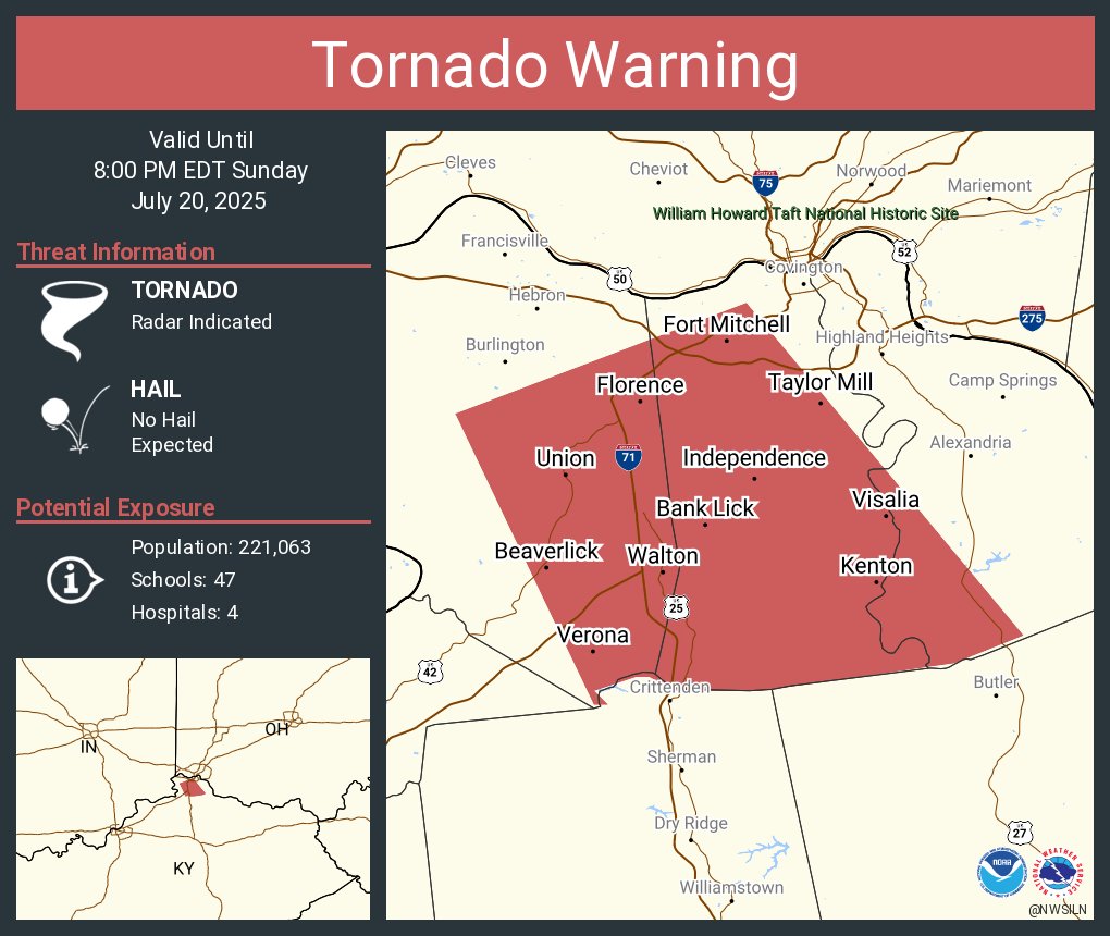 NWStornado's tweet image. Tornado Warning including Florence KY, Independence KY and  Erlanger KY until 8:00 PM EDT