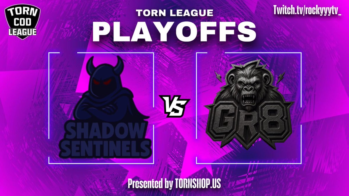 Torn League (@tornleague) on Twitter photo TORN LEAGUE SEASON 1
PLAYOFFS WINNERS ROUND 1
Shadow Sentinels vs GR8 Primal
ποΈ: <a href="/RockyyyTv/">Rockyyy π</a>
πΊ: twitch.tv/rockyyytv_
β±οΈ: 11:00PM EST TORN LEAGUE SEASON 1
PLAYOFFS WINNERS ROUND 1
Shadow Sentinels vs GR8 Primal
ποΈ: <a href="/RockyyyTv/">Rockyyy π</a>
πΊ: twitch.tv/rockyyytv_
β±οΈ: 11:00PM EST
