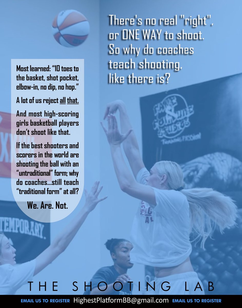 HighestPlatform (@highestplatform) on Twitter photo AUGUST 1 SHOOTING LAB
‼️‼️signup is reopened‼️‼️
We’ve added staff, and reconfigured the court area setup to accommodate a few more girls, to experience the Shooting Lab difference, in teaching this essential skill!
Email us to confirm your spot:
HighestPlatformBB@gmail.com AUGUST 1 SHOOTING LAB
‼️‼️signup is reopened‼️‼️
We’ve added staff, and reconfigured the court area setup to accommodate a few more girls, to experience the Shooting Lab difference, in teaching this essential skill!
Email us to confirm your spot:
HighestPlatformBB@gmail.com