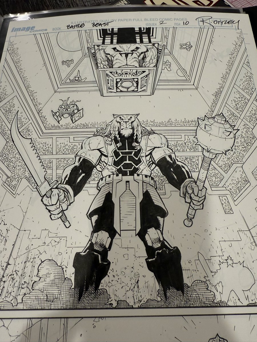 RyanOttley's tweet image. Battlebeast at the Blood games. He had a fun time. Original art page from issue 2.