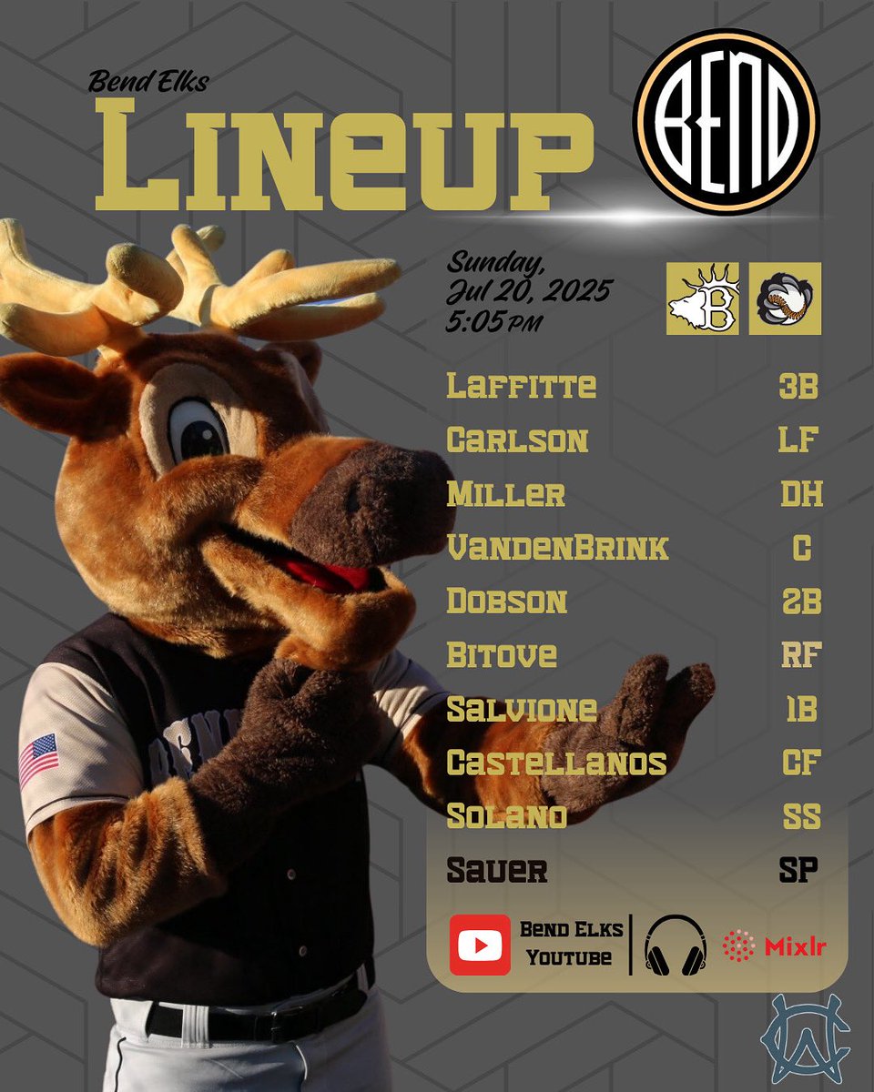 BendBaseball's tweet image. Sunday Night Baseball at Genna🫎⚾️
📍: Vince Genna Stadium
🆚: @CowlitzBBears
⏰: 5:05 PM PST
🎙️: Bend Elks YouTube