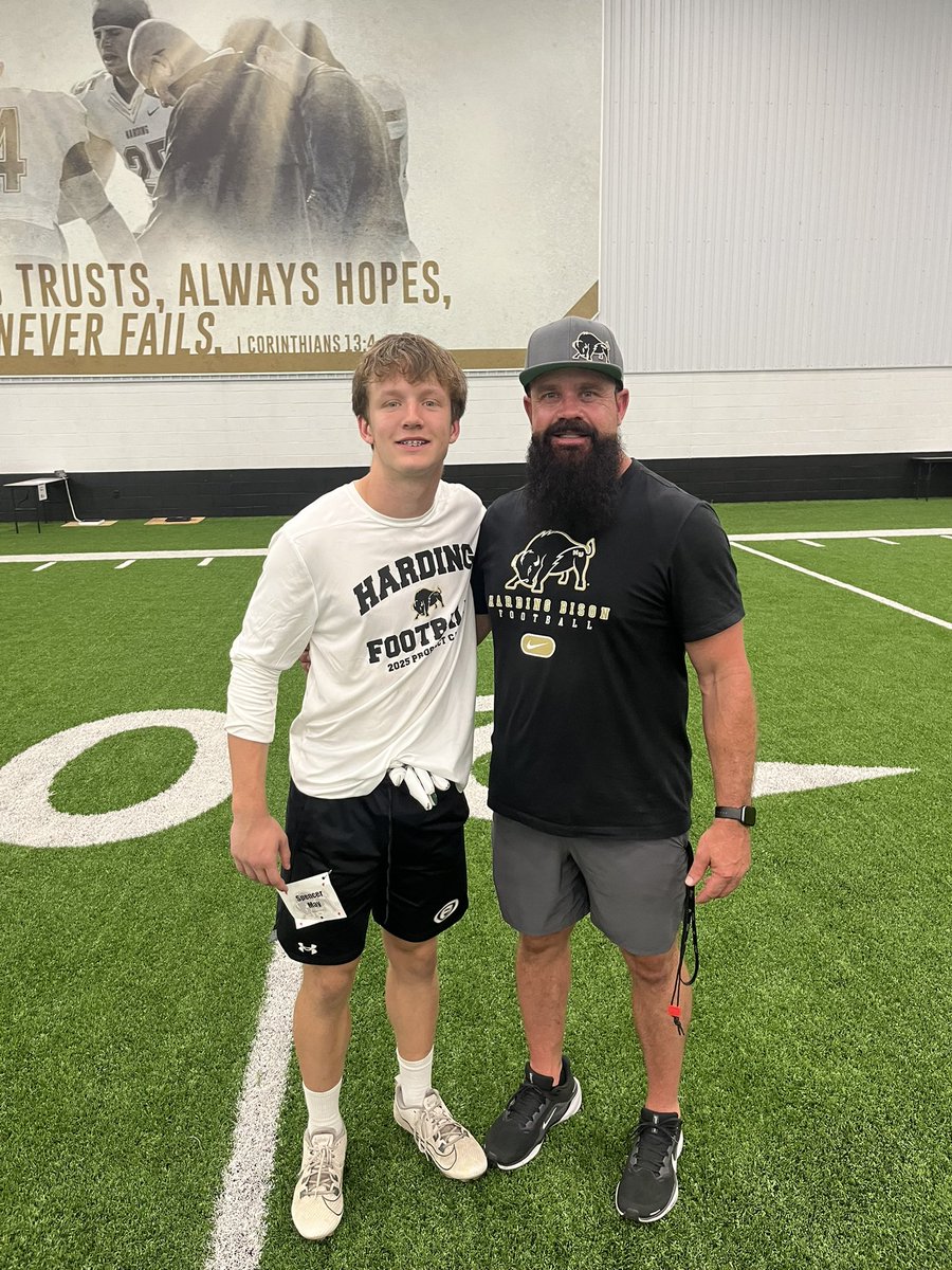may_spence1's tweet photo. #AGTG Grateful for the opportunity to complete at @Harding_FB. Really appreciate all of the coaching and advice I received. Can't wait to see what the future has in store. @CoachD_BisonsWR @DD2sq @RobbyDonaldson @bjhsctucker @PaulSimmonsHU https://t.co/4y88IiqLLi