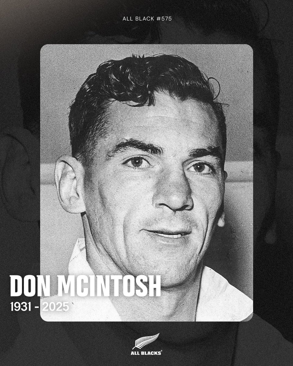 AllBlacks's tweet image. We are saddened to hear of the passing of Don McIntosh, aged 94. Don played 13 matches in the black jersey, including four tests. He was also a stalwart of Wellington Rugby throughout the 1950s as a centurion and former captain.
Our thoughts are with everyone who knew and…
