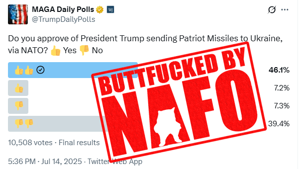 DavideSimonett2's tweet image. So, out of the three nearly identical polls I bookmarked that these idiots posted, NAFO managed to wreck *drum roll*...all three. Excellent job, #fellas. #NAFOworks