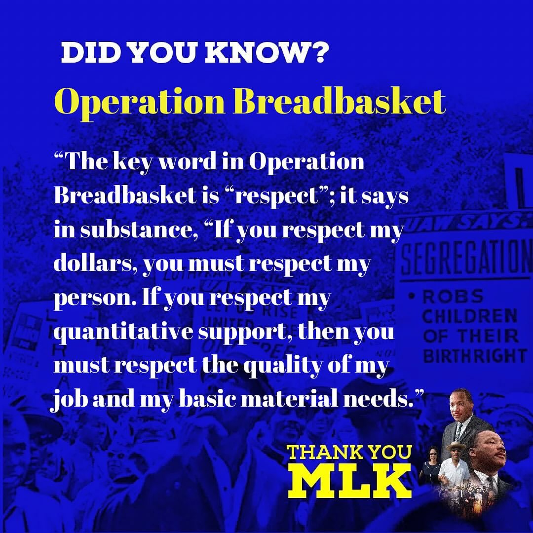 TheKingCenter's tweet photo. #thankyouMLK - #DidYouKnow about #OperationBreadbasket, a department developed within the Southern Christian Leadership Conference (of which Dr. King was President) to create economic opportunities for Black people. The department focused on accomplishing this goal by employing nonviolent strategies to ensure fair housing practices and fair treatment in businesses frequented by Black people.
To learn more about Operation Breadbasket, its strategies, and its outcomes, read Dr. King’s book, ‘Where Do We Go From Here: Chaos or Community?’
https://t.co/sWZG9Q30Te
#MLK #MissionPossibleMLK #SCLC #King100 #ChampionsForChange #Nonviolence #Nonviolence365