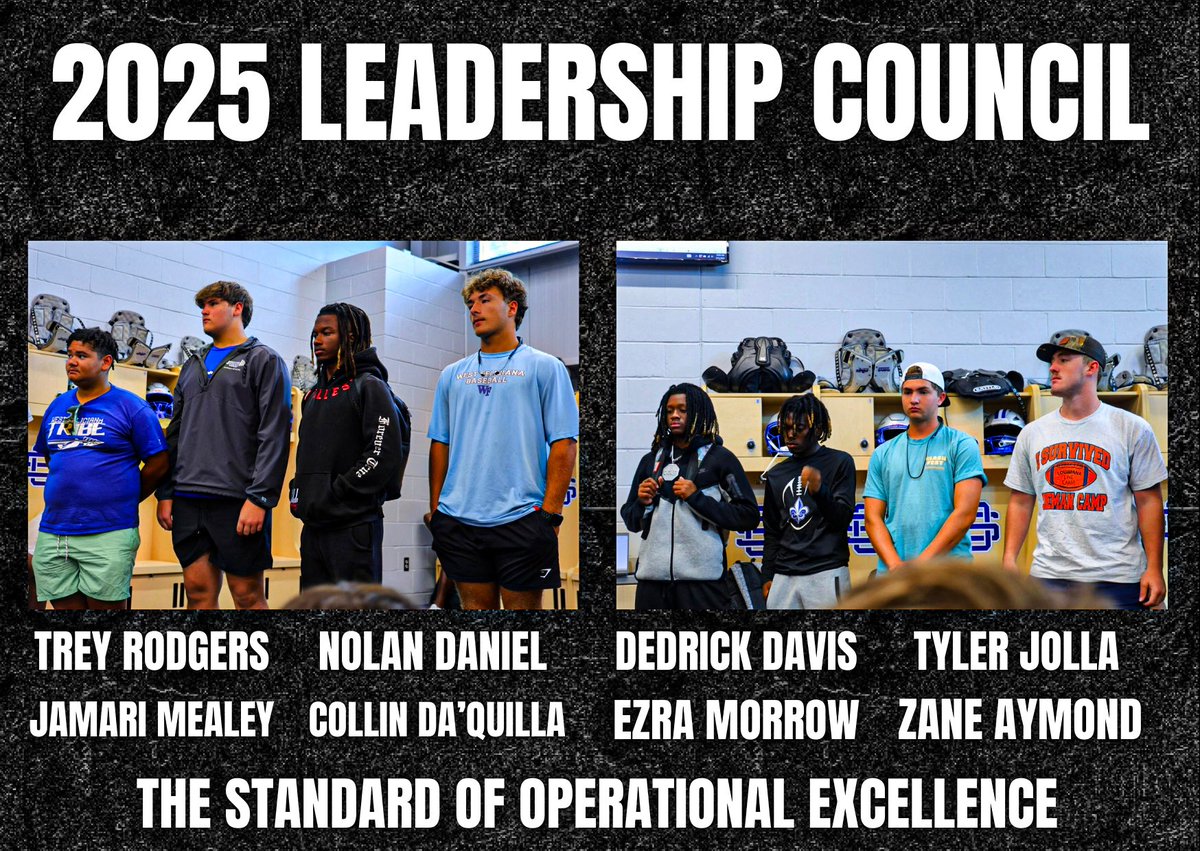 𝟐𝟎𝟐𝟓 𝐋𝐞𝐚𝐝𝐞𝐫𝐬𝐡𝐢𝐩 𝐂𝐨𝐮𝐧𝐜𝐢𝐥

Trey Rogers 
Nolan Daniel
Jamari Mealey 
Collin Da’Quilla
Dedrick Davis
Tyler Jolla
Ezra Morrow
Zane Aymond 

The Standard of Operational Excellence. 

#ItsTime | ⚜️