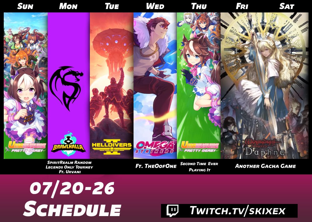 Skixex72's tweet image. SCHEDULE UP FOR THE WEEK!