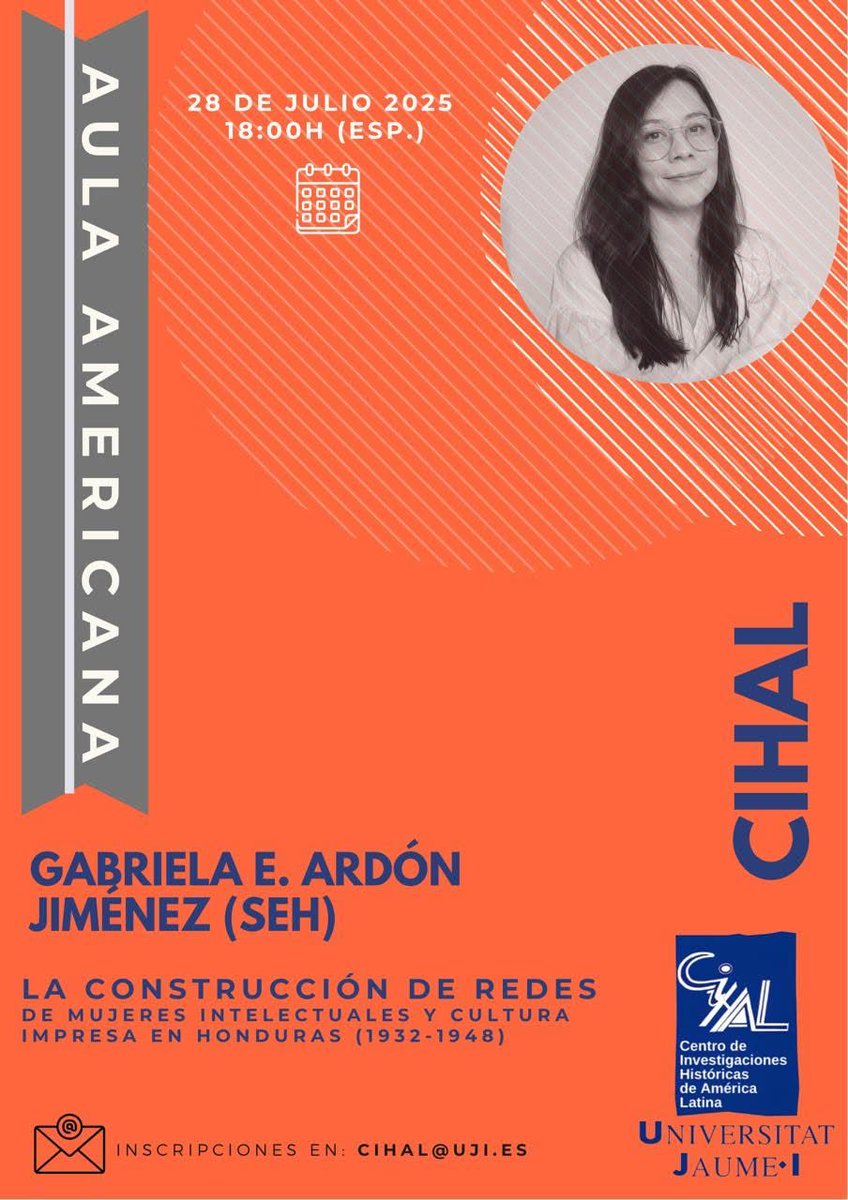 Amo_elCafe's tweet image. #Invitación
En nuestra próxima ᴀᴜʟᴀ ᴀᴍᴇʀɪᴄᴀɴᴀ tendremos la participación de Gabriela E. Ardón Jiménez, con el tema “La construcción de redes de mujeres intelectuales y cultura impresa en Honduras (1932-1948)”.
#CIHAL #AulaAmericana #Mujeres