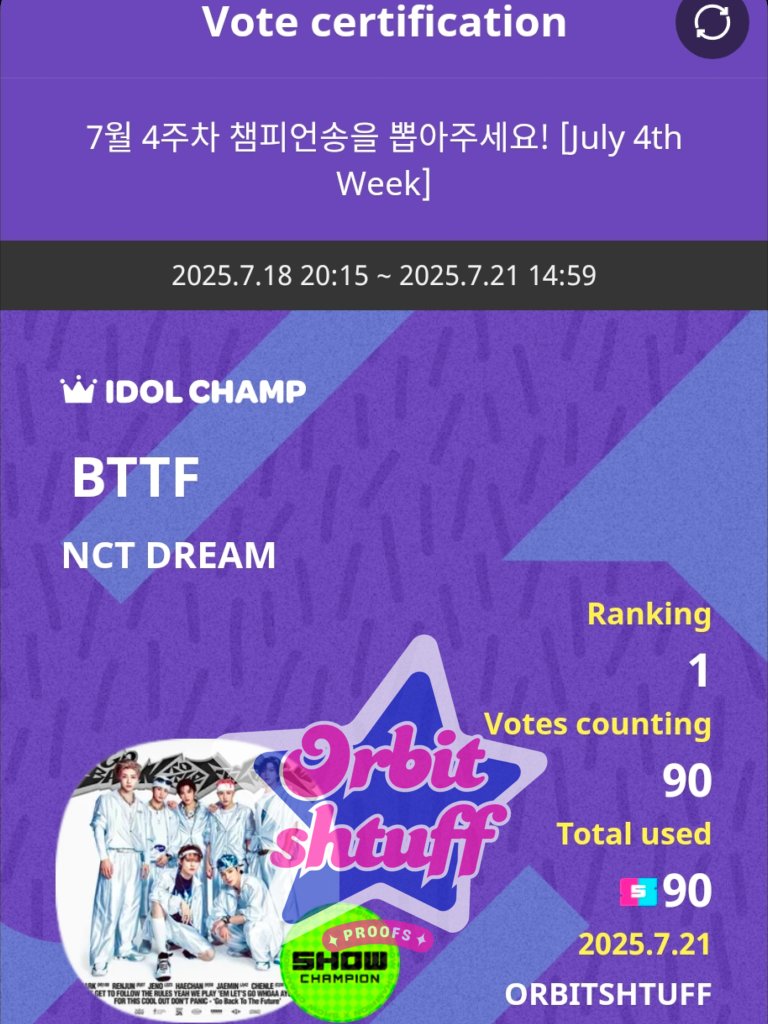 orbitshtuff's tweet image. GIVEAWAY END‼️
Congratulation NCT DREAM for winning🥇place on poll and most proof🎉

90🎟 Time tickets rewarded to #NCTDREAM
Thank u for join the GA☺

Here&apos;s the proof : 
#OS_proof