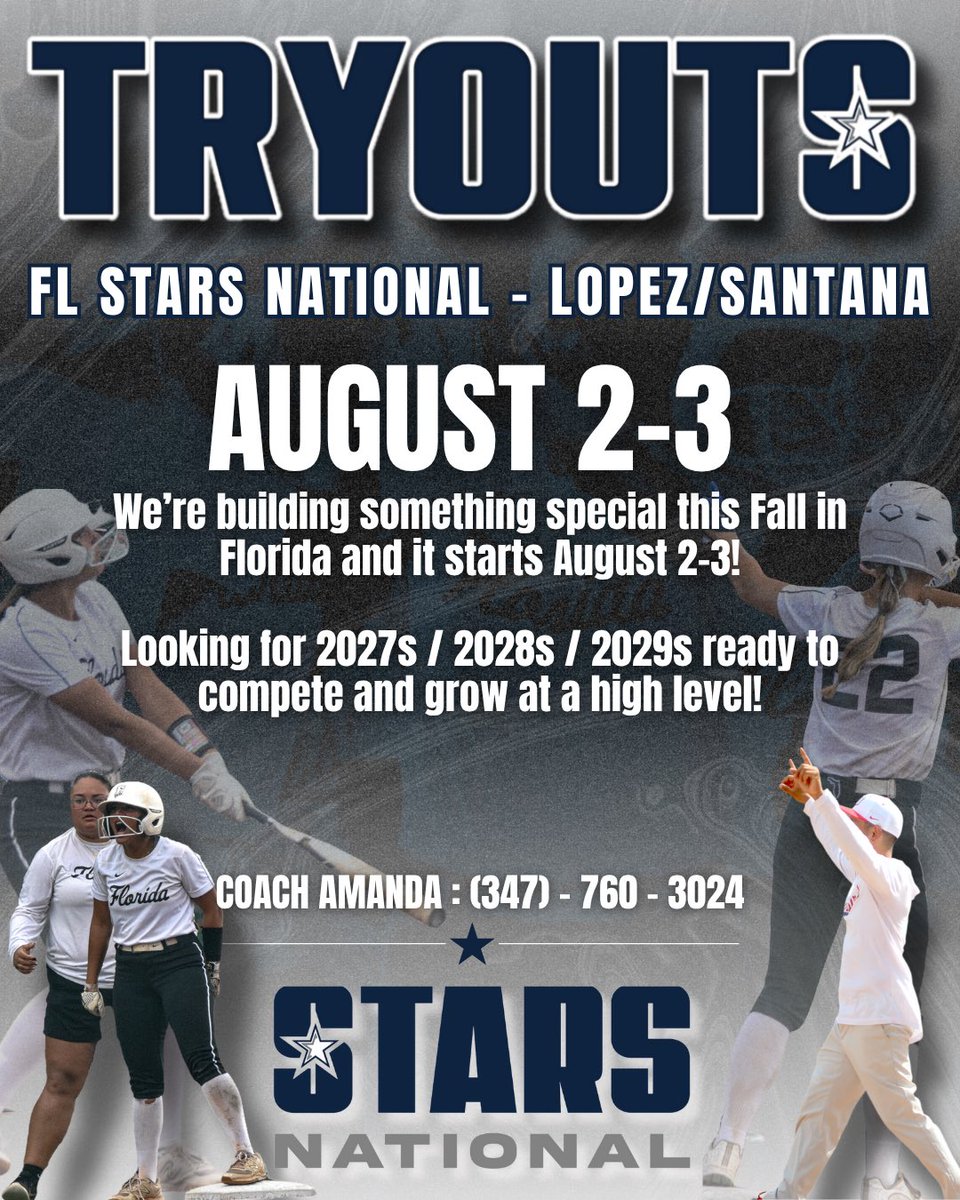 Florida Gold - Lopez / Santana (@flogoldsoftball) on Twitter photo FL Stars National Tryouts ⭐️
🗓️ August 2–3 | 🕚 11 AM – 1 PM
📍 Doral Academy — 11100 NW 27th St, Doral, FL <a href="/starsnationalfp/">Stars Organization</a> FL Stars National Tryouts ⭐️
🗓️ August 2–3 | 🕚 11 AM – 1 PM
📍 Doral Academy — 11100 NW 27th St, Doral, FL <a href="/starsnationalfp/">Stars Organization</a>