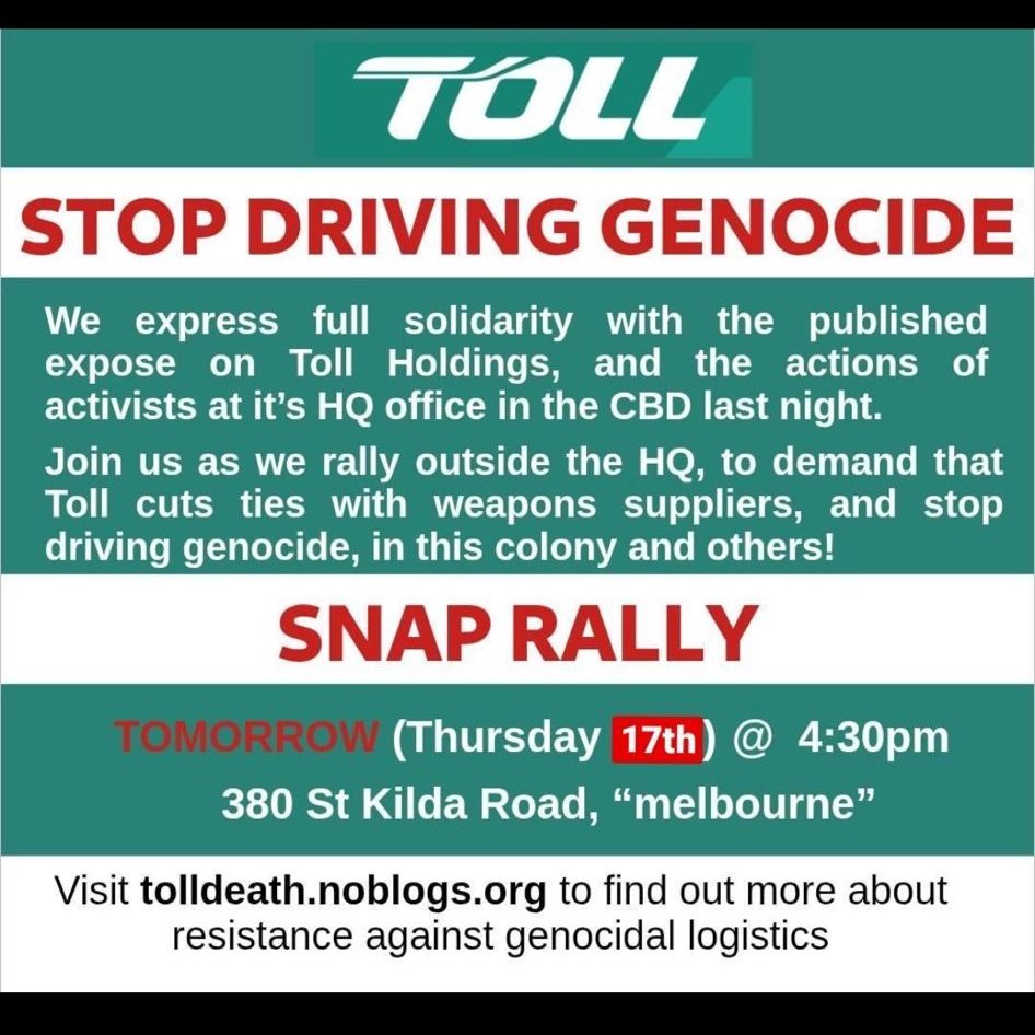 AustralianJA's tweet image. Toll targeted
How many Australian businesses have been targeted by 'Free Palestine' activists?
Clearly many of these activists are unemployed but is their harassment of Australian business a nuisance to Australia's economy?