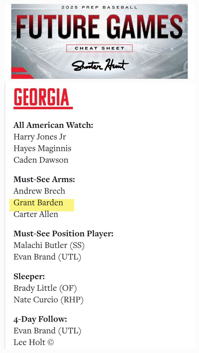 JRBarden80's tweet image. Thank you @ShooterHunt and @prepbaseball @PrepBaseballGA for the spotlight on @GBard2527 for this week's #PBFG25 @LakePointSports. Let's Go Team GA and @Hudson_PBR & @IanSmittyGA!!! ⚾💪🔥