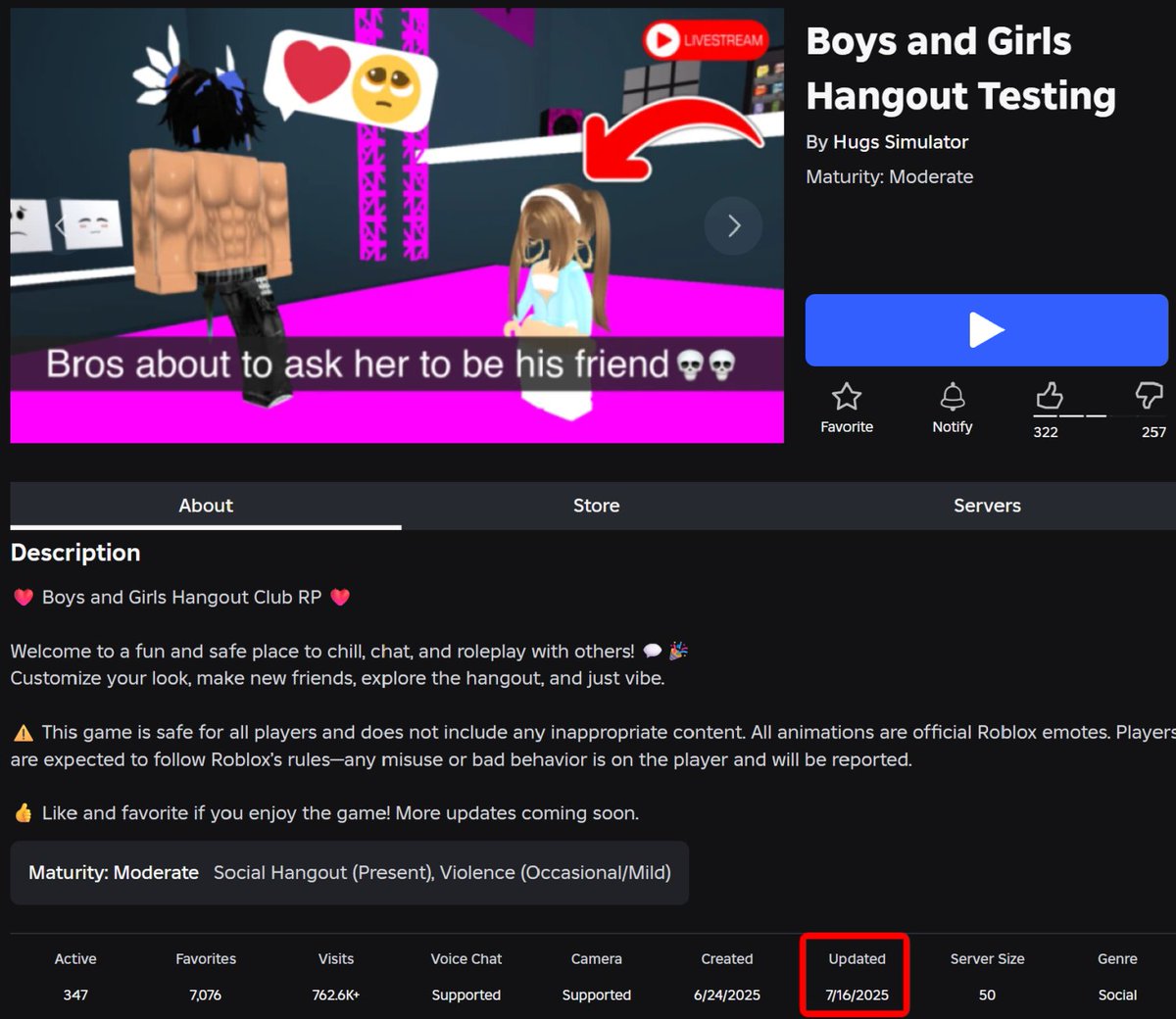 It is highly possibly that Teddy is still on Roblox reuploading his games.
Following the deletion of their main game, the Hugs Simulator community (ID 36007706) has continued running multiple reuploads of Teddy's games. They continue to enable online dating and degeneracy.