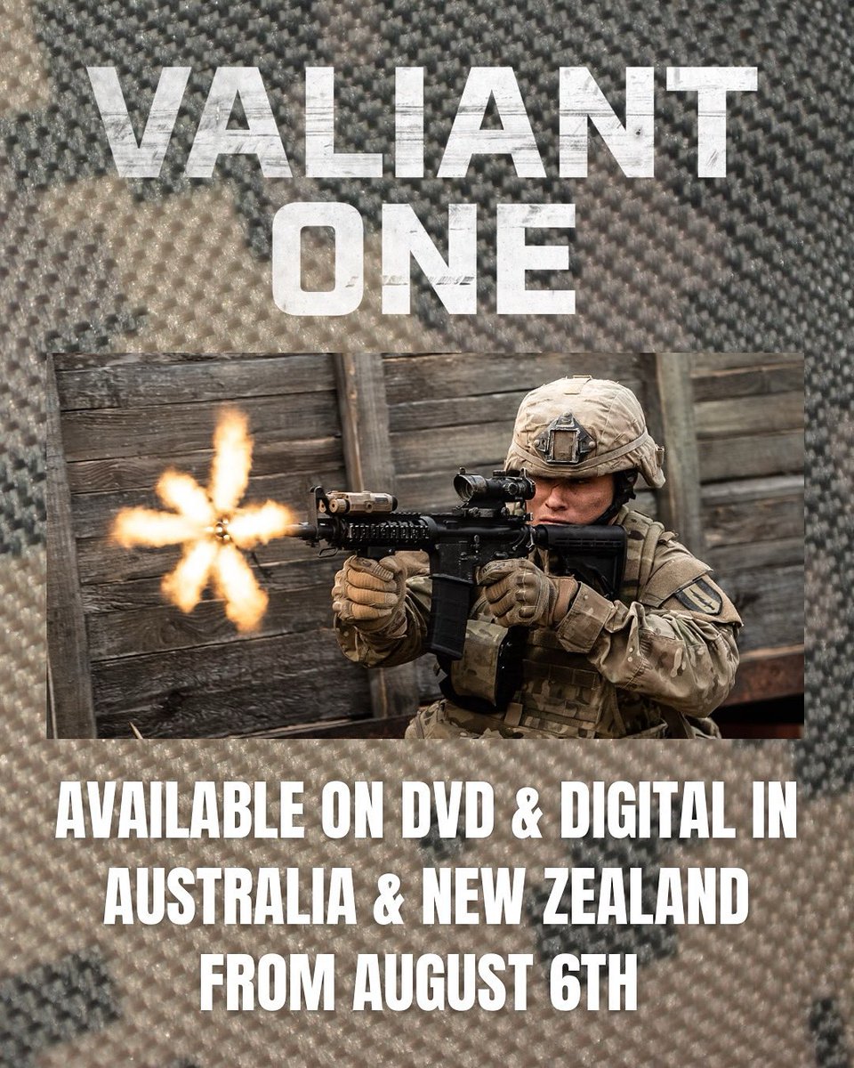 walkdenent's tweet image. 🪖 Heroes aren’t born — they’re made!
📆 VALIANT ONE launches August 6th — available to rent or buy on Digital (Apple TV, Prime Video, Google TV & more), and on DVD at JB Hi-Fi & Sanity across Australia & New Zealand!
#ValiantOne #MilitaryThriller #ChaseStokes #LanaCondor