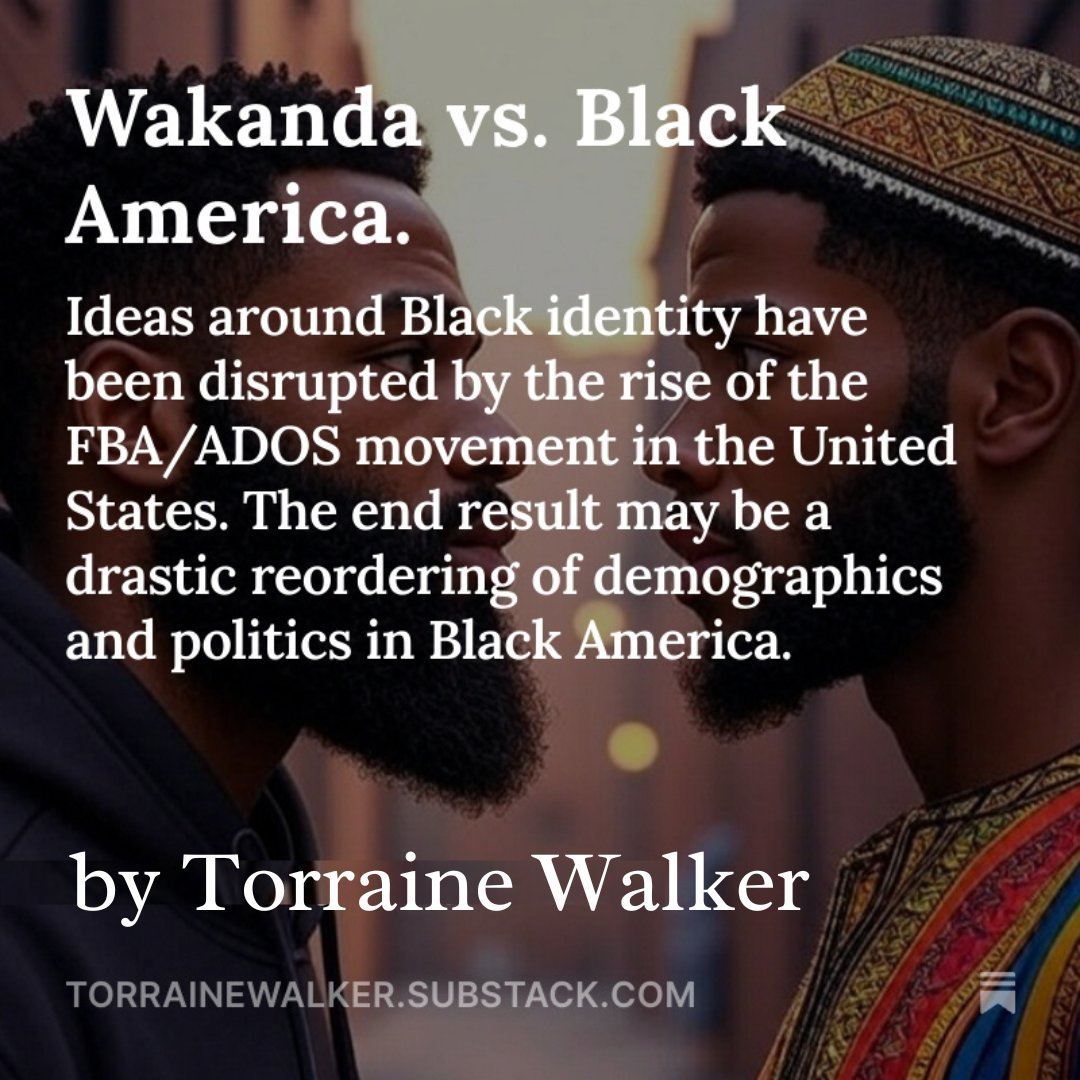 TorraineWalker's tweet image. The relationship between Black Americans and Black people worldwide should be reciprocal. But Black American culture and labor is often treated like a costume that anyone can wear while disrespecting its creators.
New Essay: Wakanda vs. Black America. torrainewalker.substack.com/p/wakanda-vs-b…