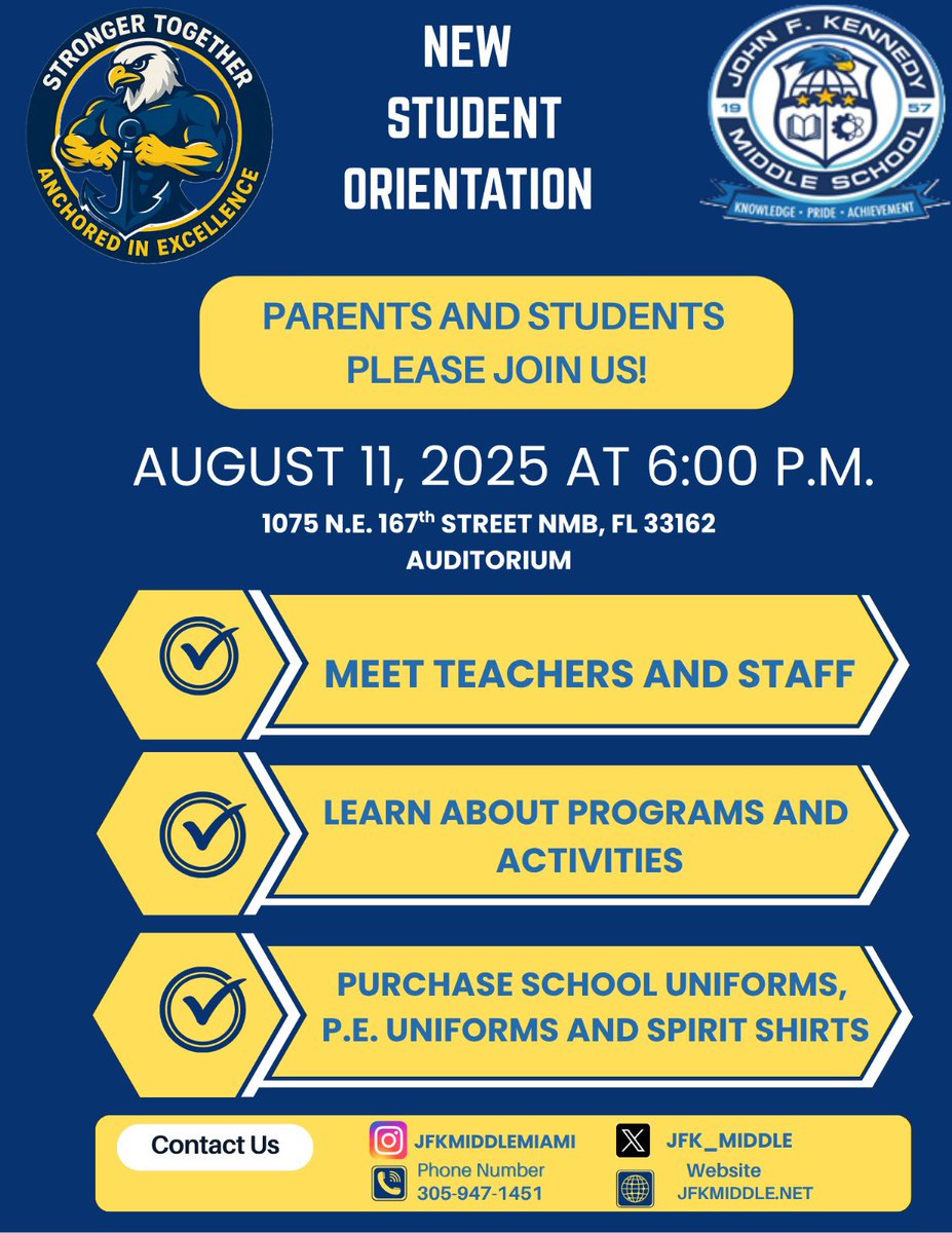 JFK Middle (@jfk_middle) on Twitter photo Hey Falcons! We’re getting ready for you and can’t wait to meet you! Come meet your teachers and administrators, buy uniforms and team shirts, and sign up for your free iPad! @chai_tees <a href="/MDCPSNorth/">M-DCPS North Region</a> #newschoolyear20252026 #newstudentorientation #newtoourschool #Falcons Hey Falcons! We’re getting ready for you and can’t wait to meet you! Come meet your teachers and administrators, buy uniforms and team shirts, and sign up for your free iPad! @chai_tees <a href="/MDCPSNorth/">M-DCPS North Region</a> #newschoolyear20252026 #newstudentorientation #newtoourschool #Falcons